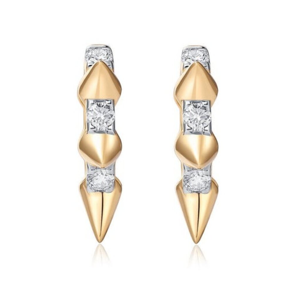 Spike Edge 14K (or 18k upon request) Princess Cut Gold Hoop Earrings